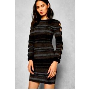 💕 Ted Baker London Black and Gray Striped Midi Dress with sparkle details